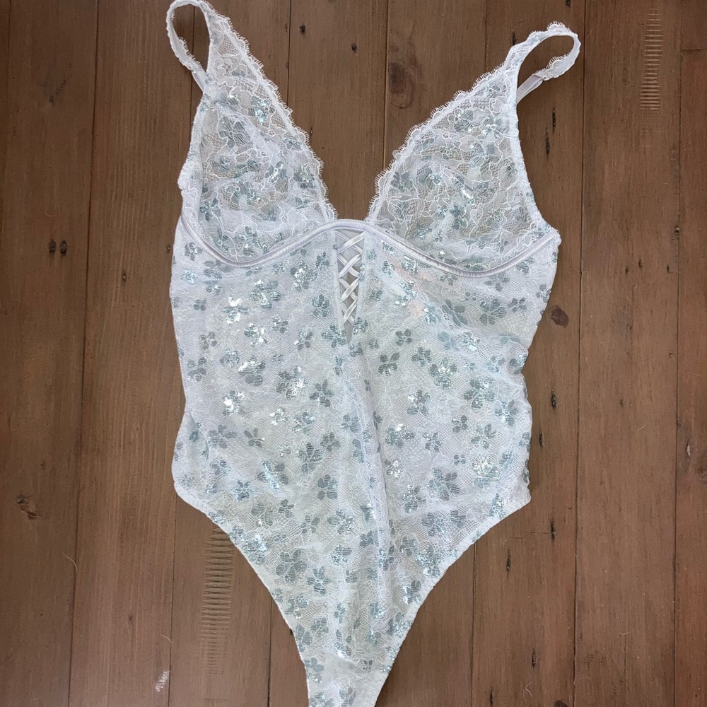Victoria's Secret XL Light Blue Lace Teddy Bodysuit